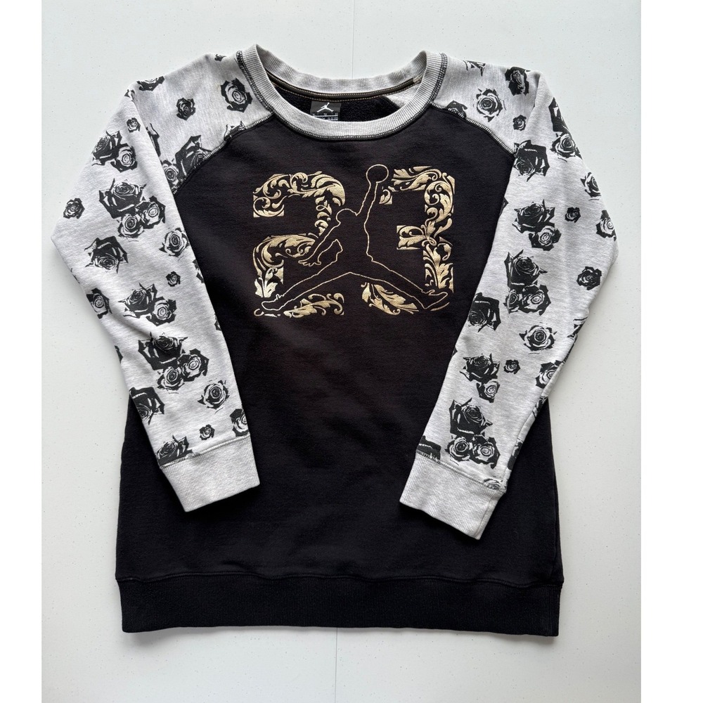 Nike Air Jordan 23 Crewneck Sweatshirt Youth XL Black White Gold Rose Raglan